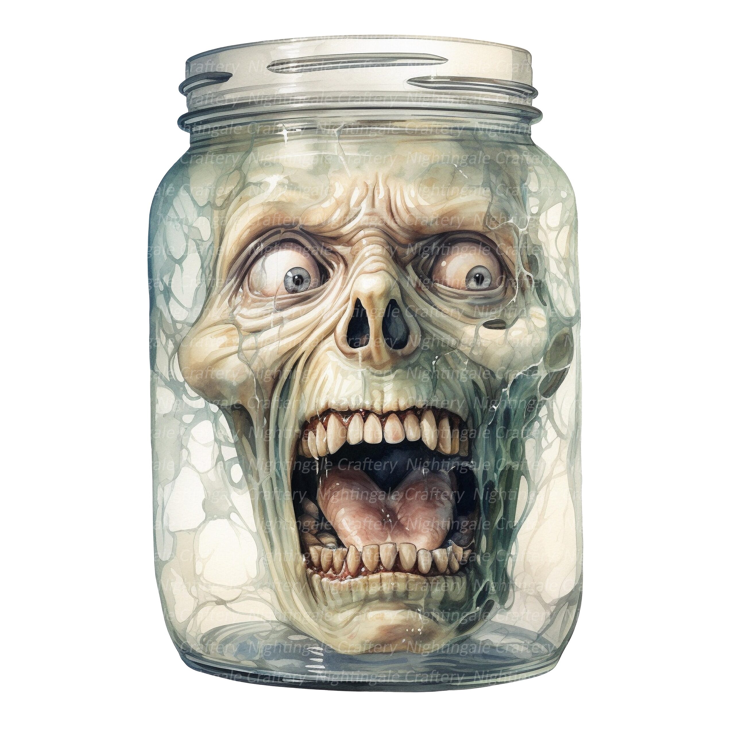 10 Scary Face In Jar Clipart Halloween Printable Watercolor Clipart High Quality Jpgs Digital Download Paper Craft Junk Journals Etsy