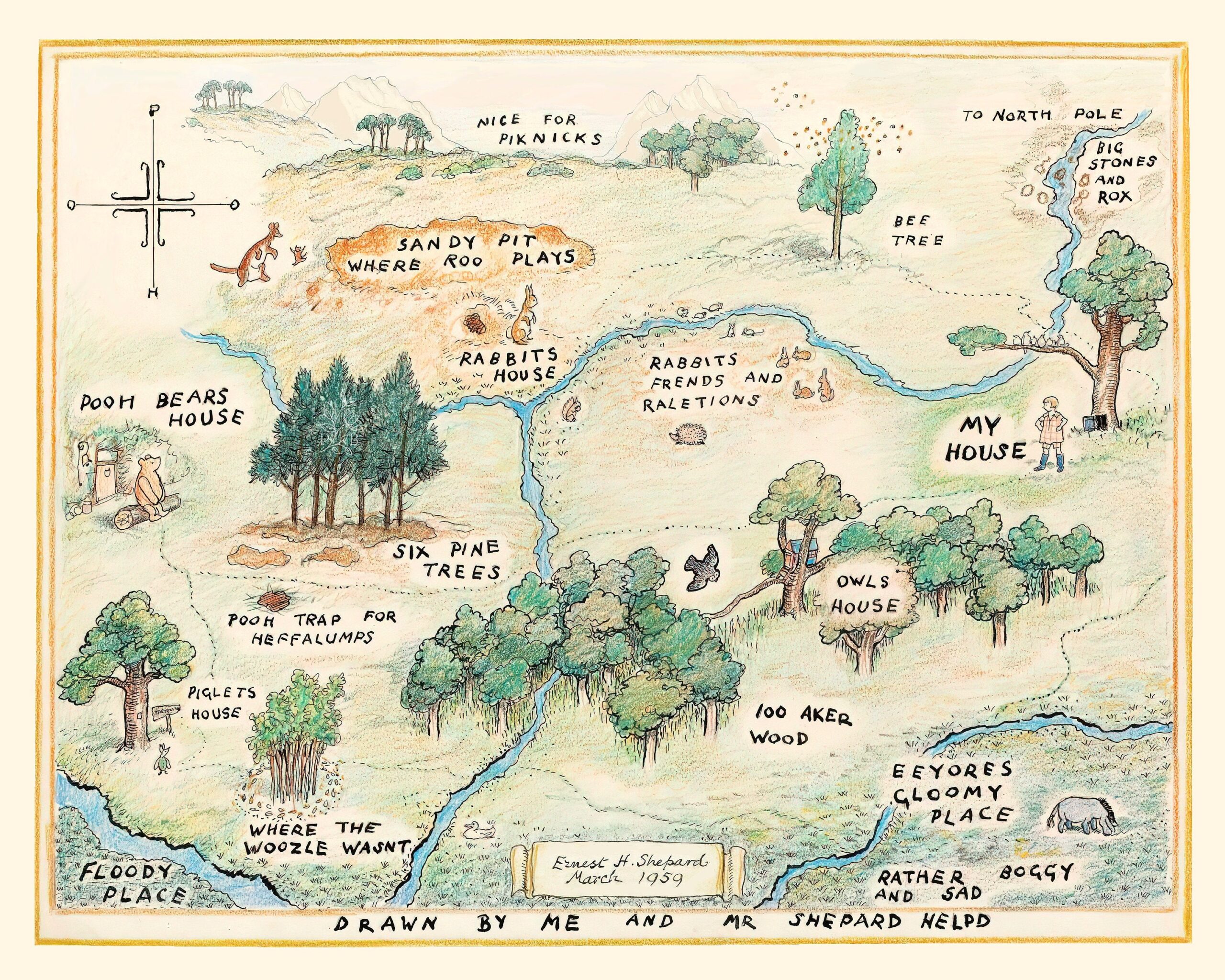 100 Acre Wood Map Printable Winnie the pooh Classic Map Baby Shower Birthday Party Centerpiece Nursery Decoration Owl Rabbit Piglet Etsy Australia