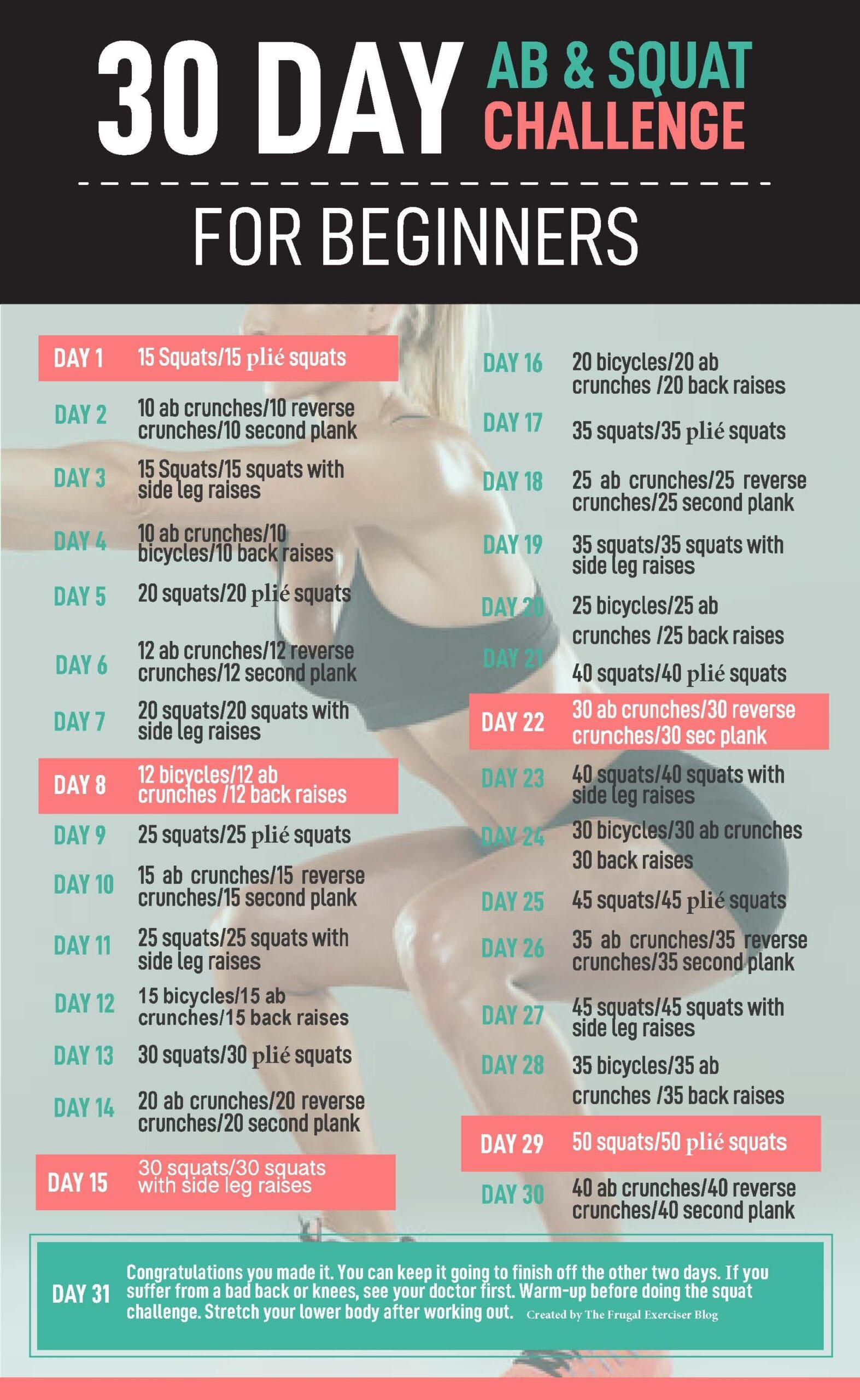 Printable Abs Squats Workout Challenge