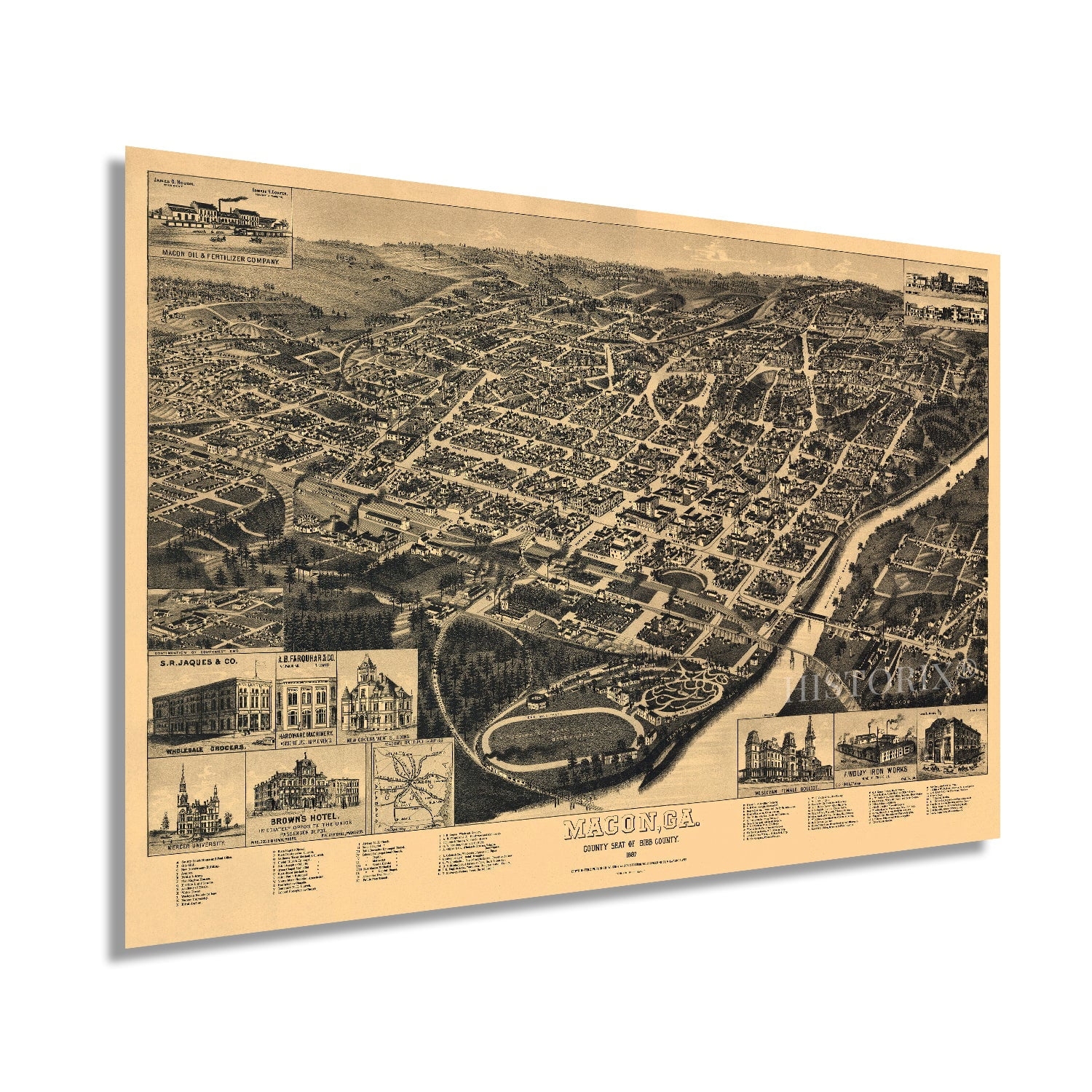 1887 Macon Georgia Map Vintage Macon GA Wall Art Poster Old Macon Georgia Map Bird s Eye View Of Macon Bibb County GA Showing Index To Points Of Interest Walmart