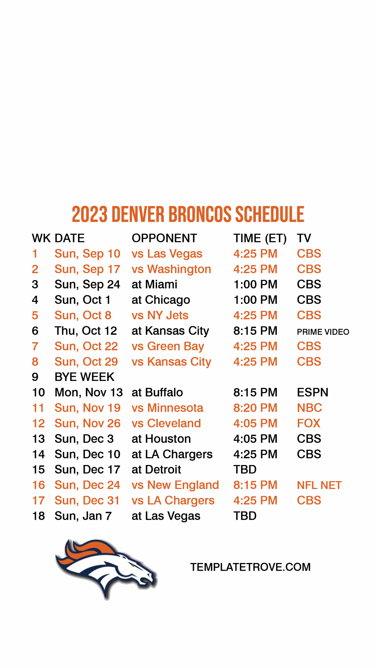 2023 2024 Denver Broncos Lock Screen Schedule For IPhone 6 7 8 Plus