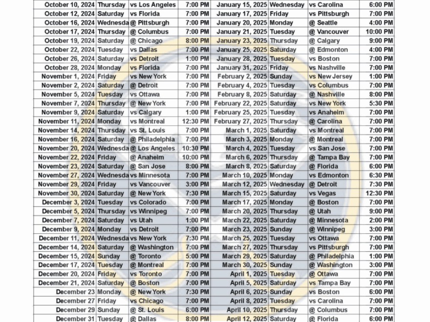2024 25 Buffalo Sabres Schedule Printable PDF Format Sports Brackets