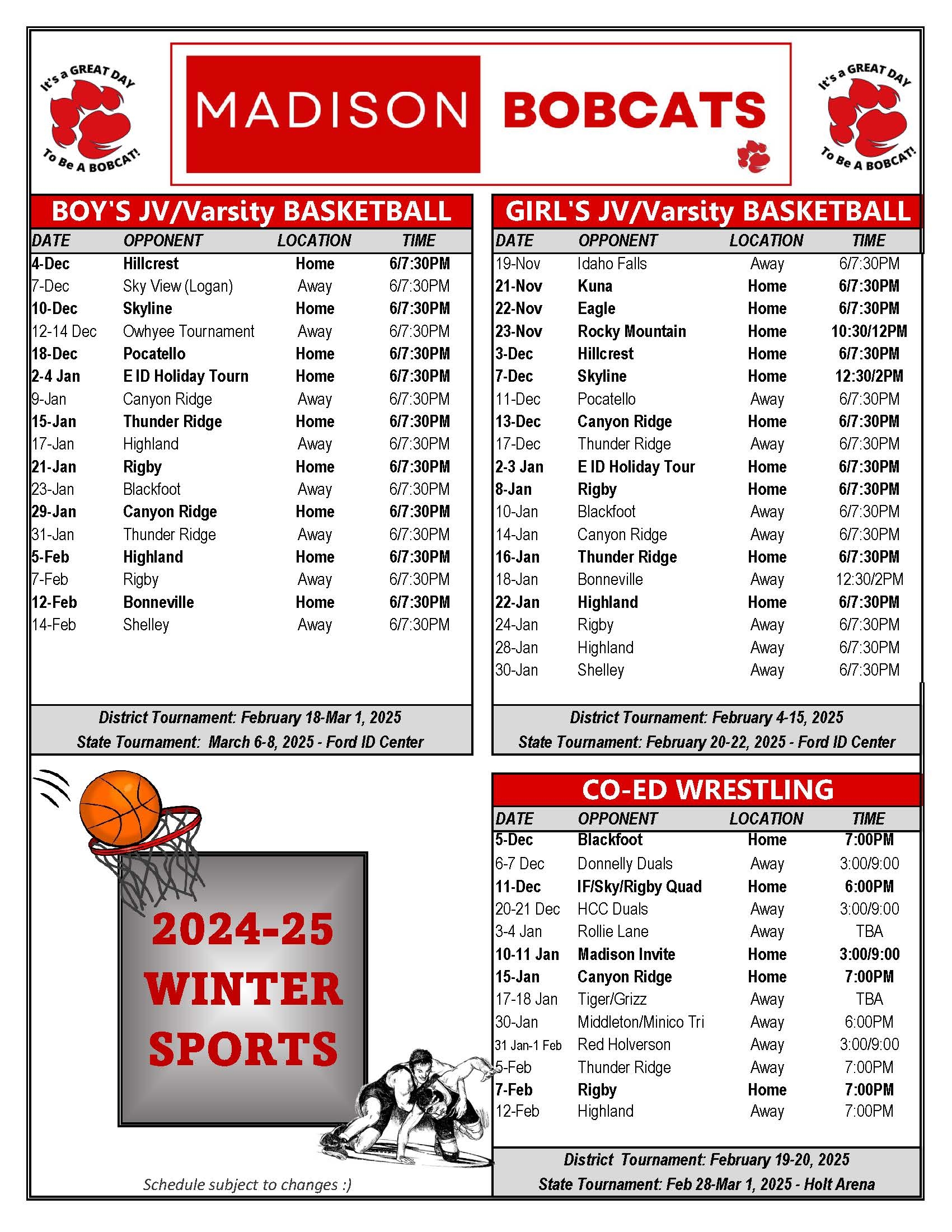 2024 25 MHS Sports Schedules Madison High School