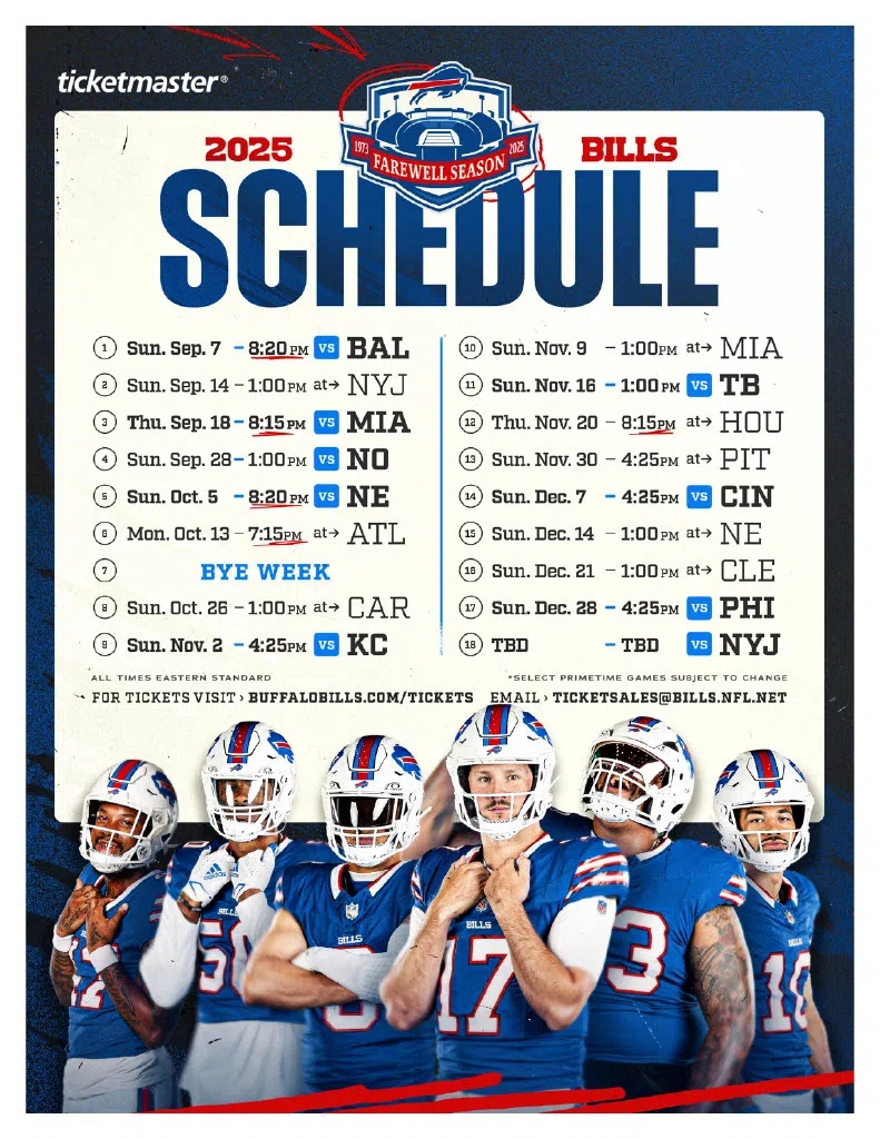 2025 Buffalo Bills Schedule WESB B107 5 FM 1490 AM WBRR 100 1 The Hero