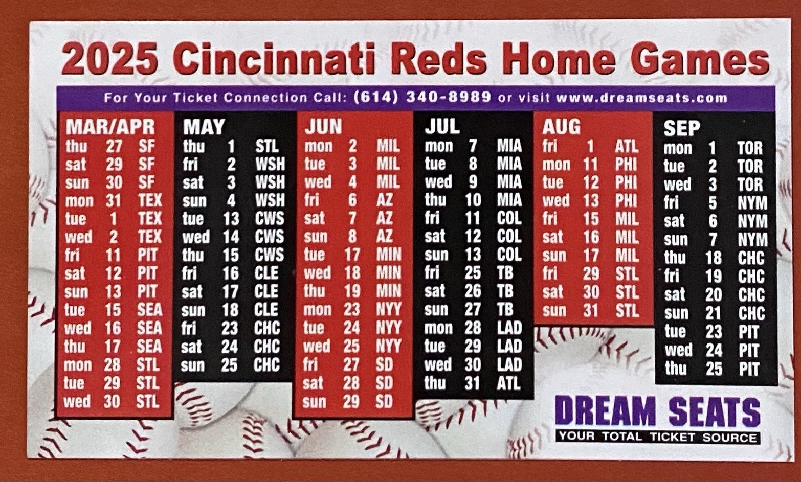 2025 CINCINNATI REDS CLEVELAND GUARDIANS Schedule MLB Baseball Sked Card EBay