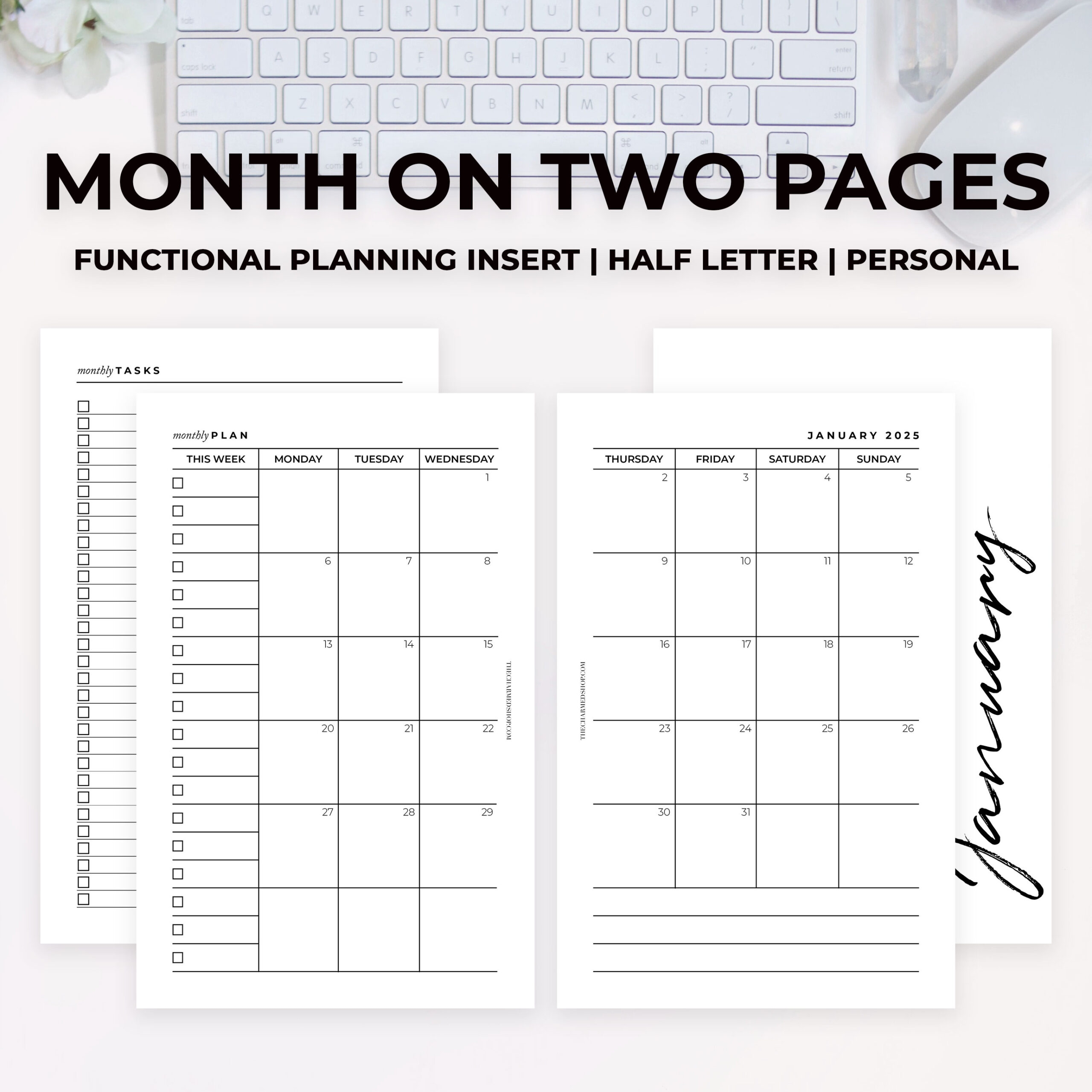 2025 Month On Two Pages Calendar Printable PDF The Charmed Shop