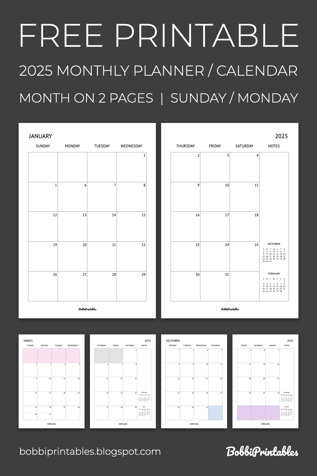 Month On 2 Pages Printable