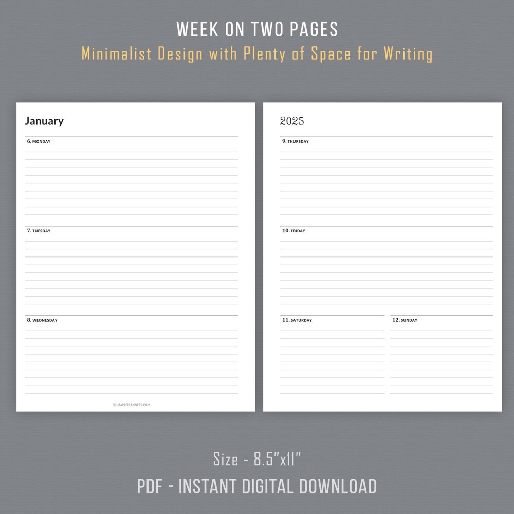 2025 Weekly Planner Printable Sunday Monday Start