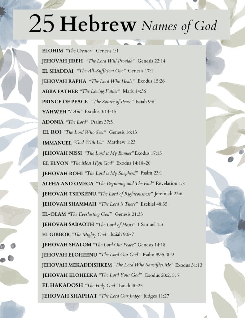 25 Powerful Names Of God with Free Printable 