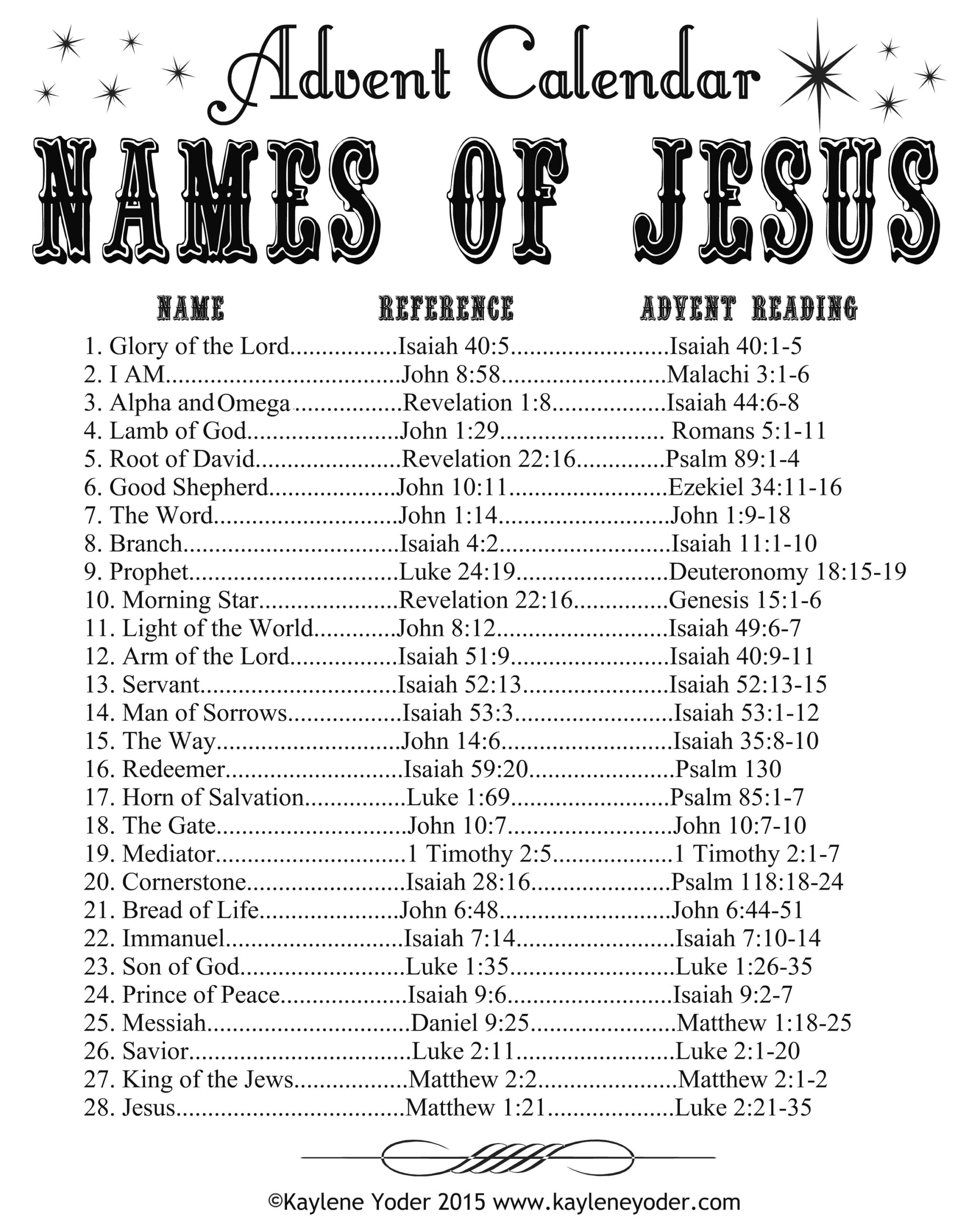 28 Names Of Jesus Plus Free Advent Calendar 