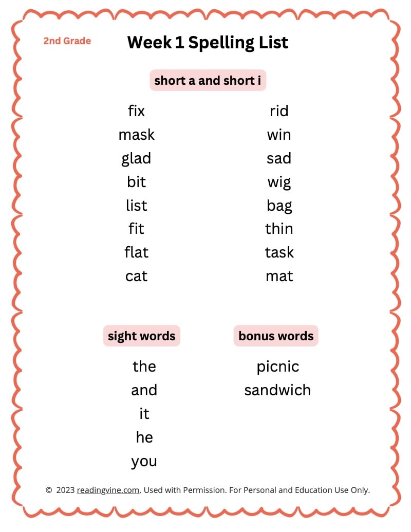 2nd Grade Spelling Words Full 31 Week Curriculum
