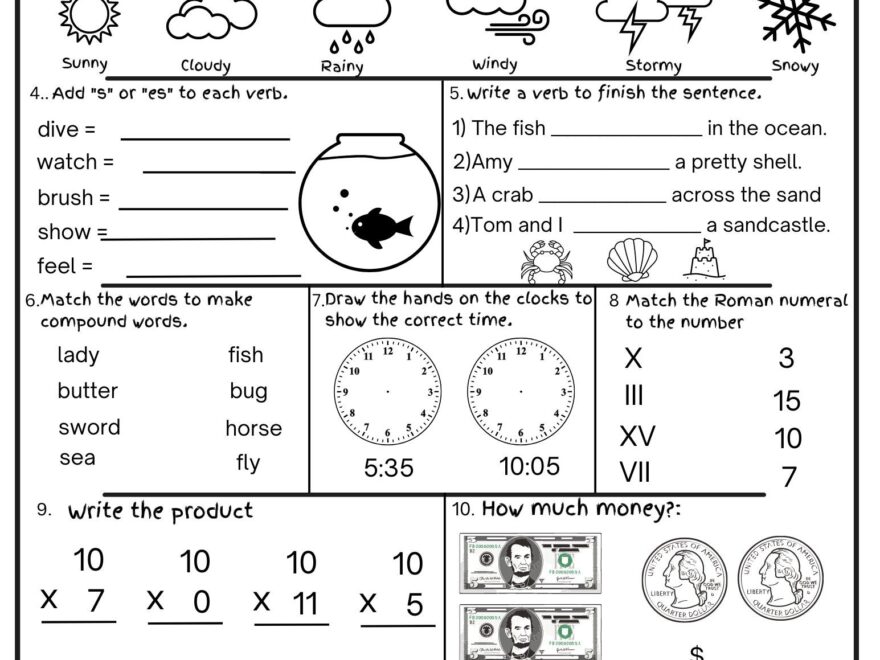2nd Grade Summer Review Worksheets Printable End Of Year Cumulative Review Before 3rd Grade Morning Work No Prep Etsy