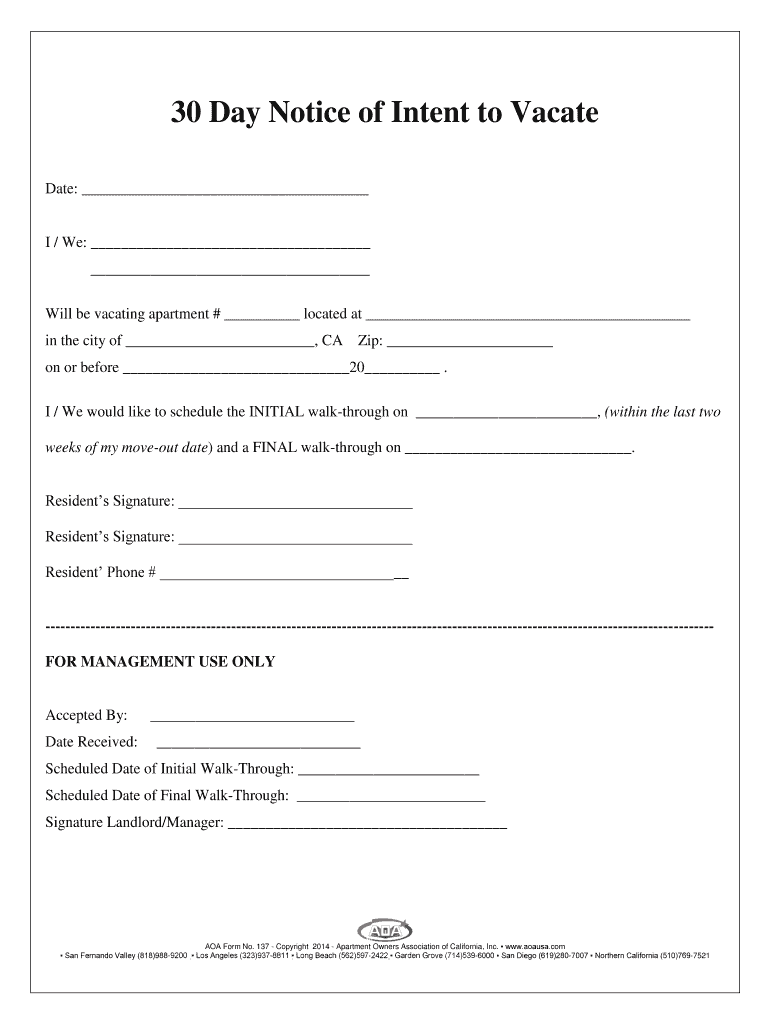 Printable 30 Day Notice To Landlord Template