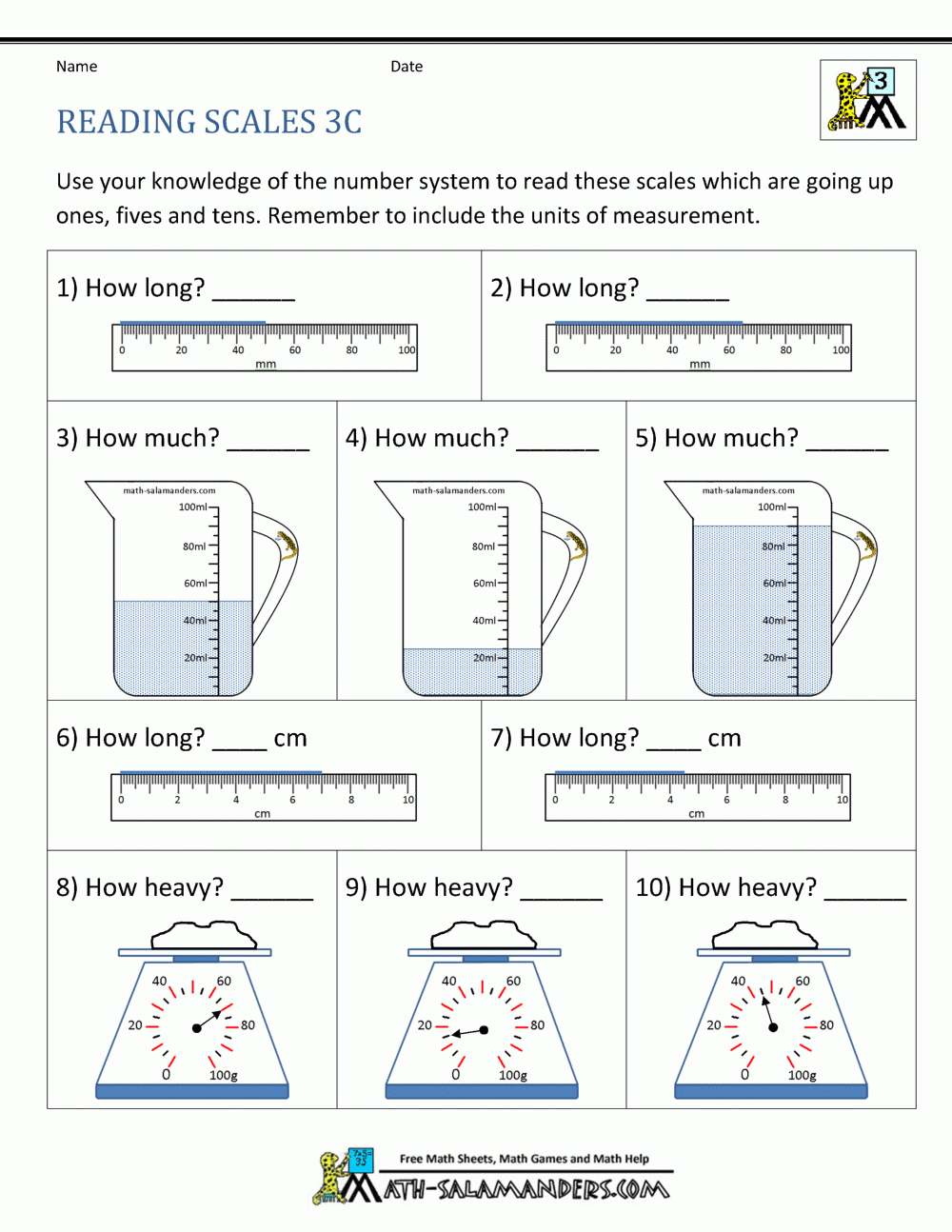 3rd Grade Measurement Worksheets