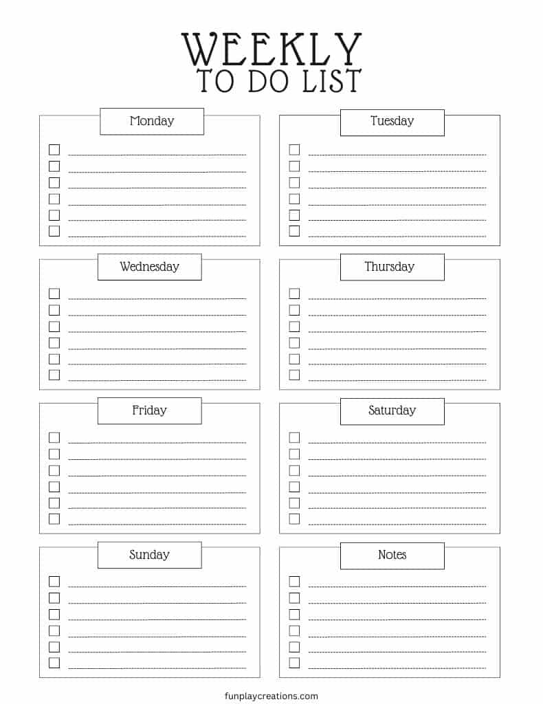 Free Weekly To Do List Printable