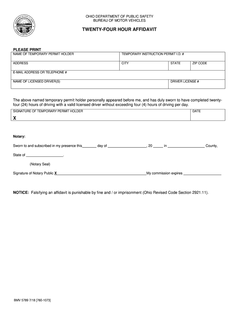 50 Hour Affidavit Ohio Fill Out Sign Online DocHub