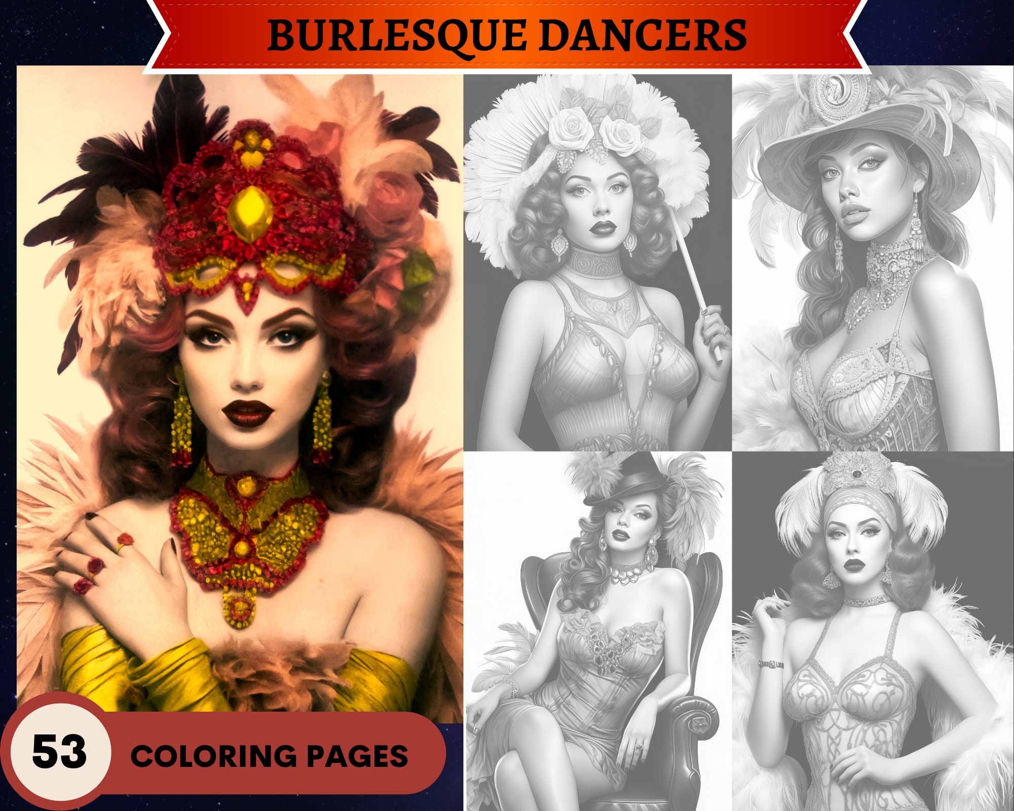 53 Burlesque Dancers Coloring Pages Coloring Book Printable Adult Coloring Pages Download Grayscale Illustration Printable PDF File Etsy
