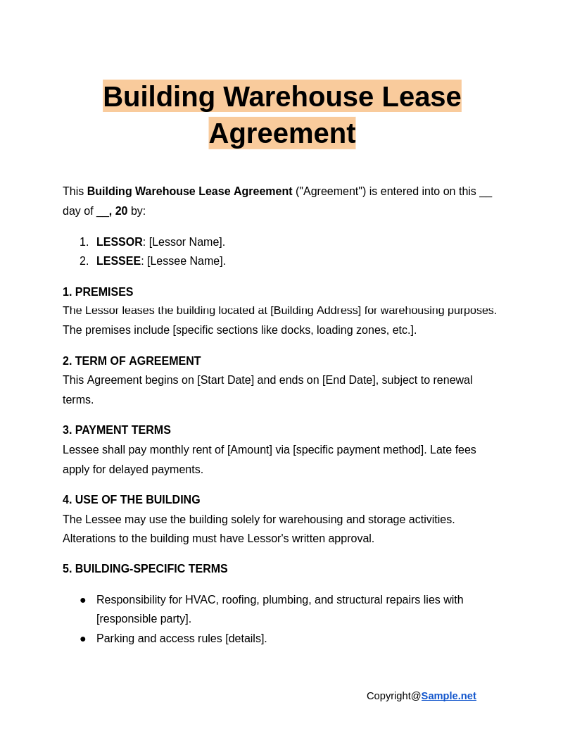 6 FREE Warehouse Lease Agreement Samples To Download