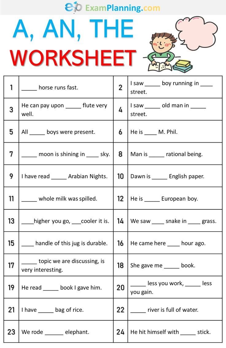 A An The Worksheet With Answers