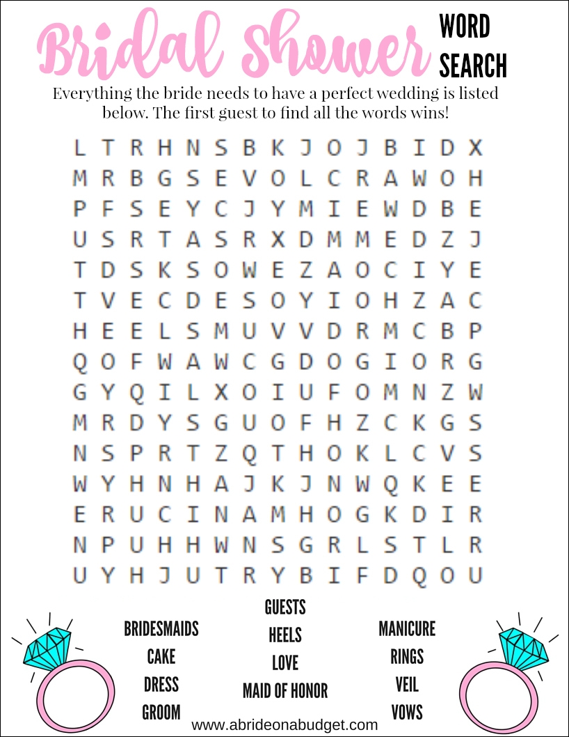 Shower Games Bridal Printable Free