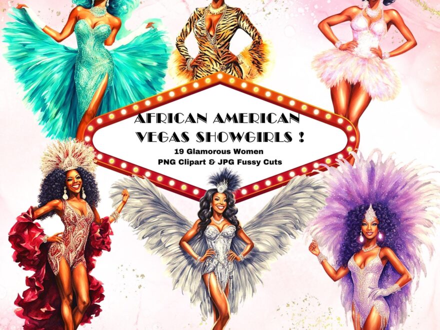African American Showgirls Las Vegas Black Women Clipart PNG JPG Printable Fussy Cuts Journal Scrapbook Digital Download Etsy