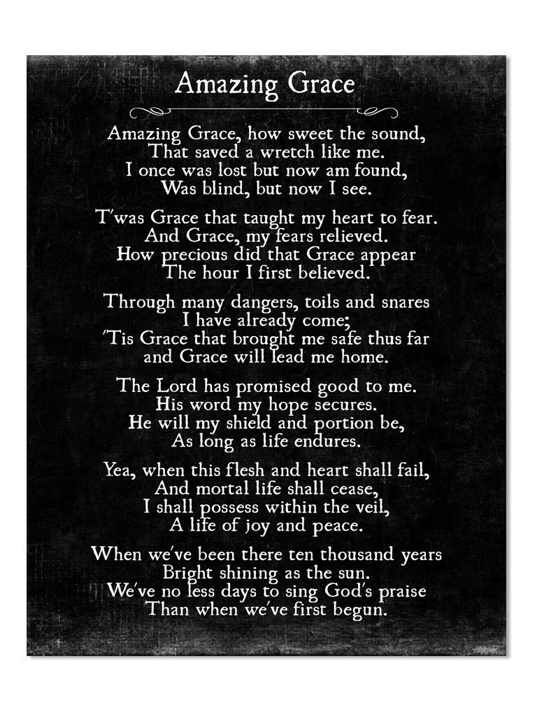 Amazing Grace Lyrics Print Christian Wall Art Amazing Grace Wall Art Farmhouse Decor Housewarming Gift Large Wall Art Unframed Etsy