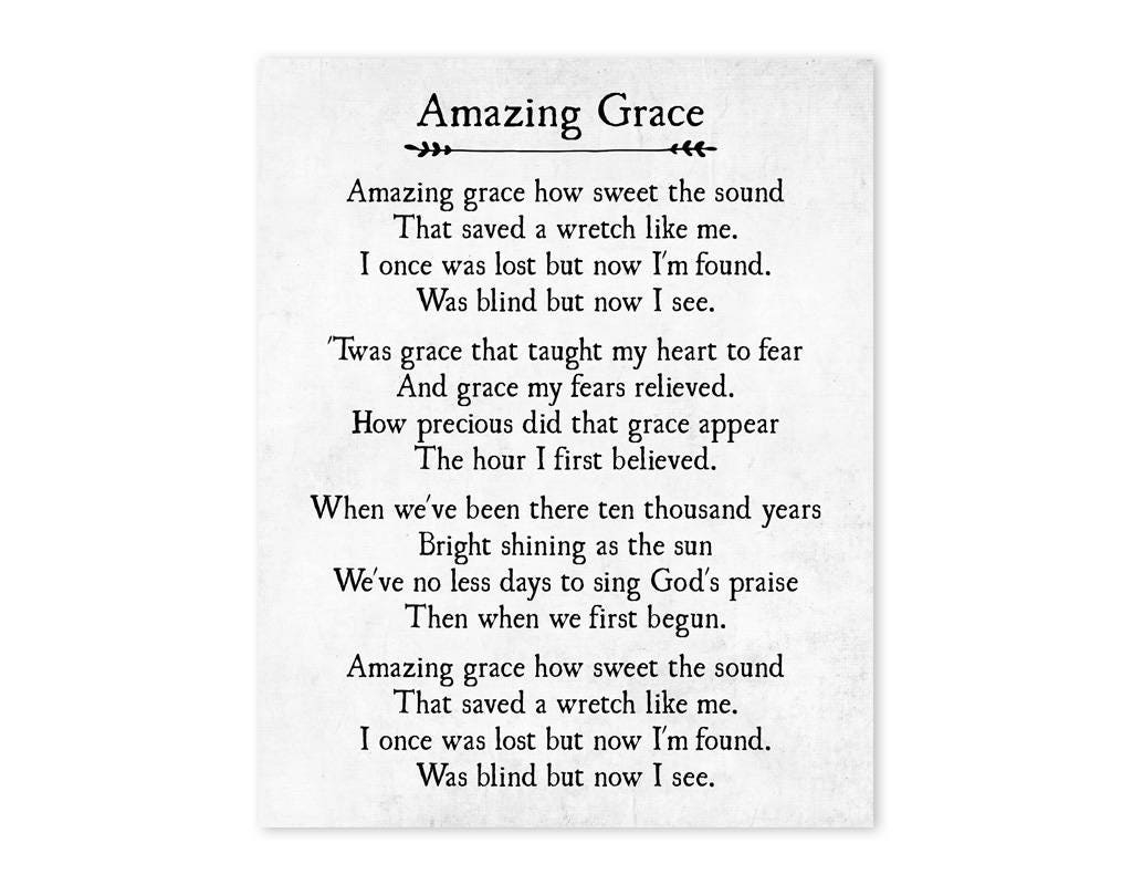 Amazing Grace Lyrics Print Christian Wall Art Decor Amazing Grace Wall Art Modern Farmhouse Decor Large Wall Art Unframed Etsy