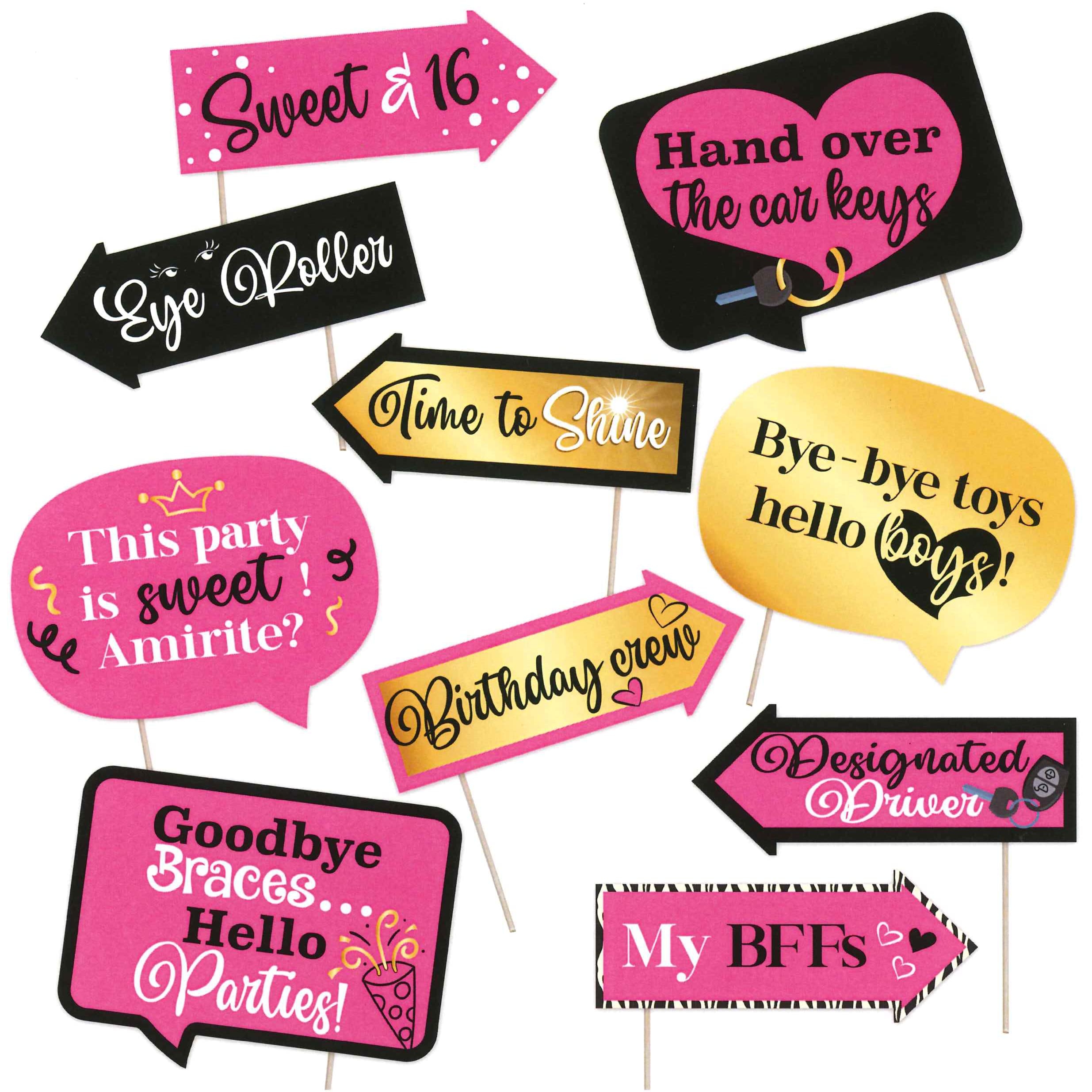 Amazon Funny Sweet 16 Photo Booth Props 16th Birthday Themed Party Decorations For Girls Sixteen Bday Pink Photography Supplies Selfie Props With Sticks 10pcs Home Kitchen