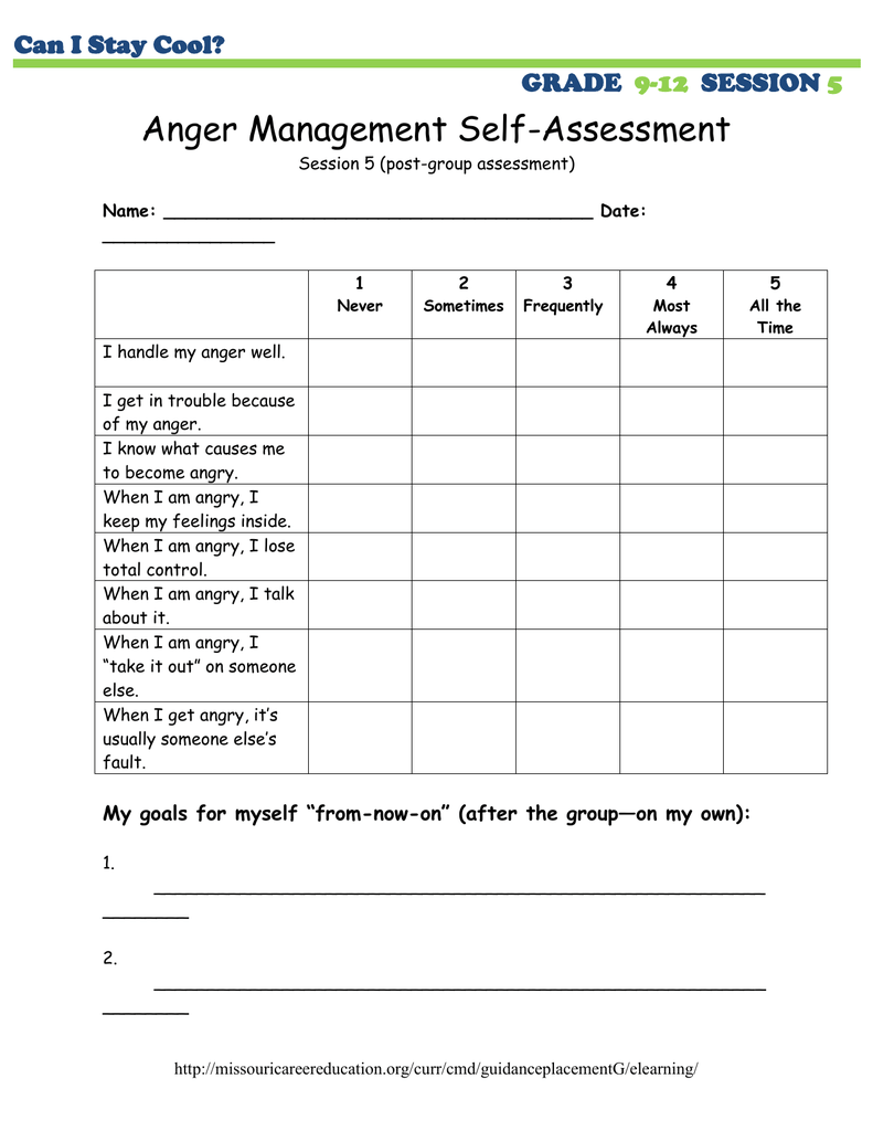Anger Management Self Assessment Can I Stay Cool GRADE Worksheets Library