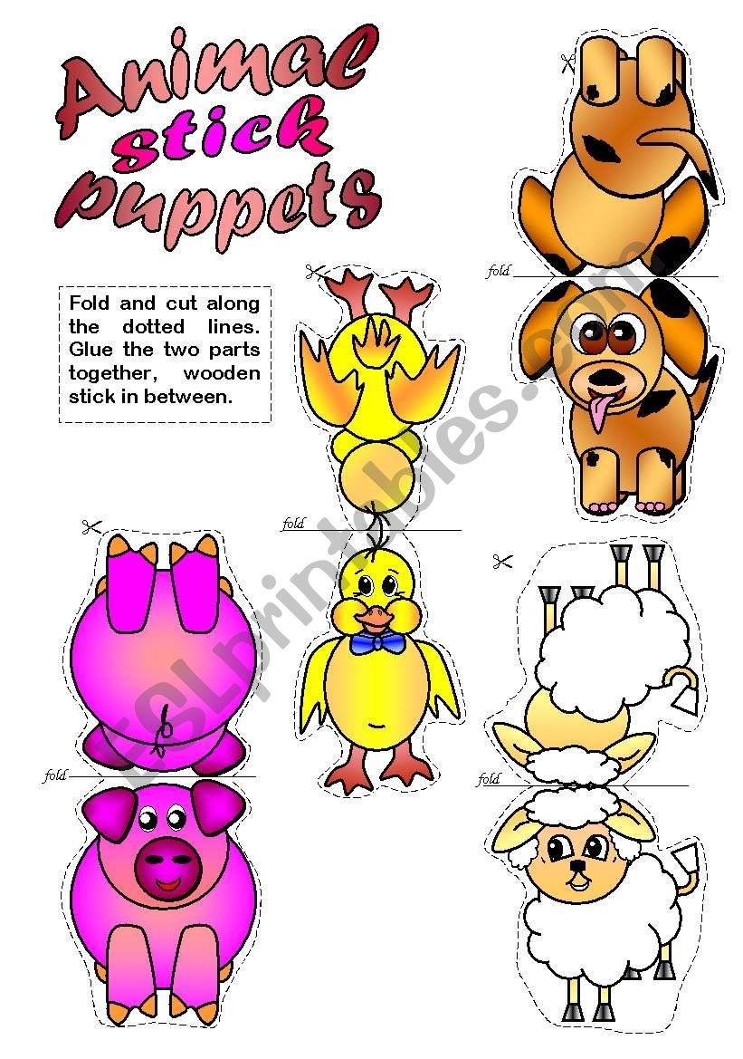 Animal Stick Puppets B W Included ESL Worksheet By Gabitza
