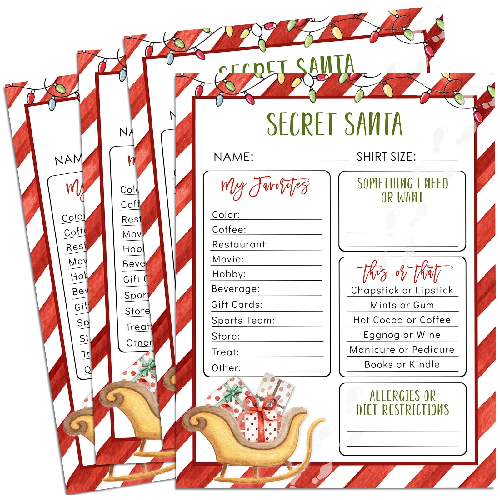 AnyDesign 25 Pieces Secret Santa Christmas Questionnaire Christmas Holiday Gift Exchange Fill The Blank Cards For Office Home Family Or Friends Christmas Holiday Gift Exchange Amazon de Home Kitchen