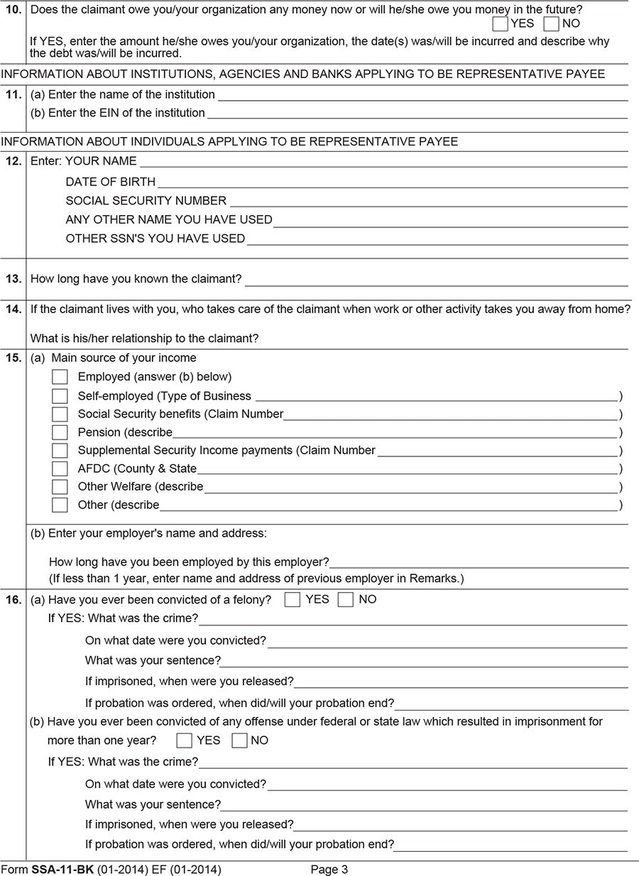 Social Security Form Ssa-11 Printable