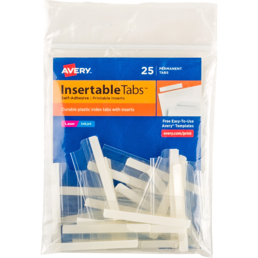 Avery Index Tabs With Printable Inserts Print on Tab s 2 Tab Height Self adhesive Permanent Clear Plastic Tab s 25 Pack