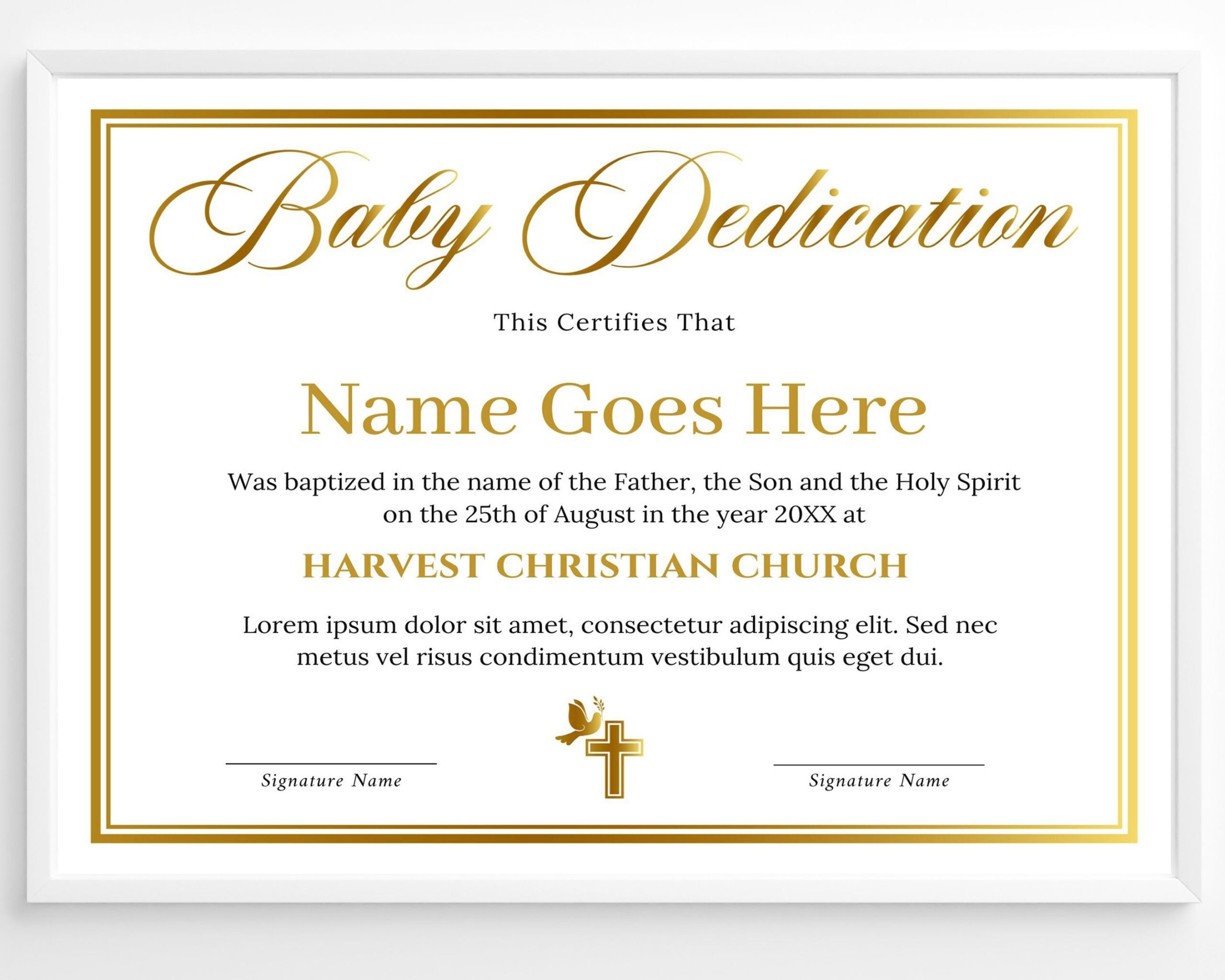 Baby Dedication Certificate Template Gold Child Dedication Etsy Worksheets Library