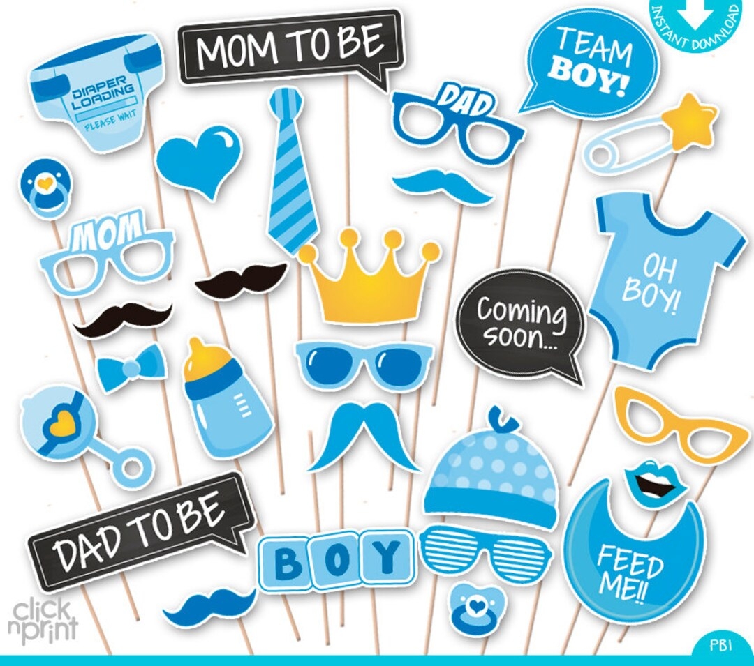 Baby Shower Print Yourself Photo Booth Props Baby Shower Printable Photo Props Set It s A Boy Photobooth Baby Blue Baby Shower Etsy UK