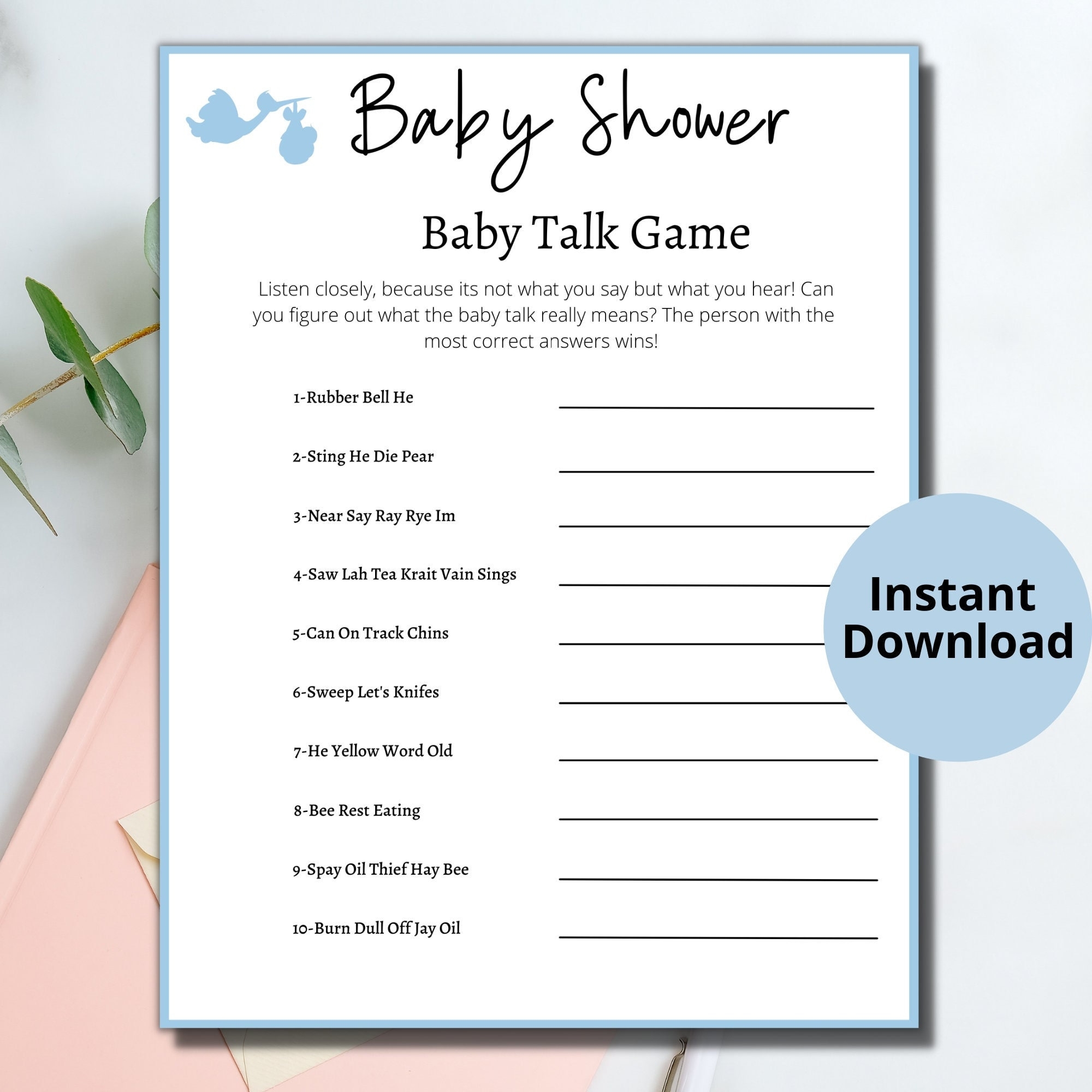 Baby Shower Printable Games mad Gab baby Talk blue Baby Shower Games boy Baby Shower Games baby Shower Word Games fun Baby Shower Games Etsy