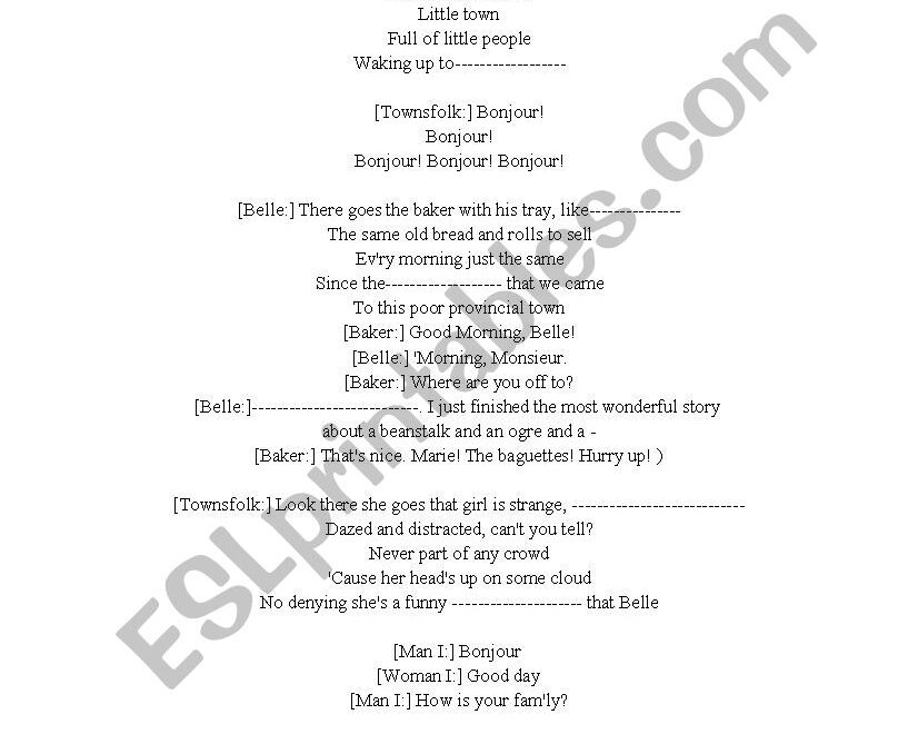 Belle Song From The Beauty And The Beast ESL Worksheet By Caco