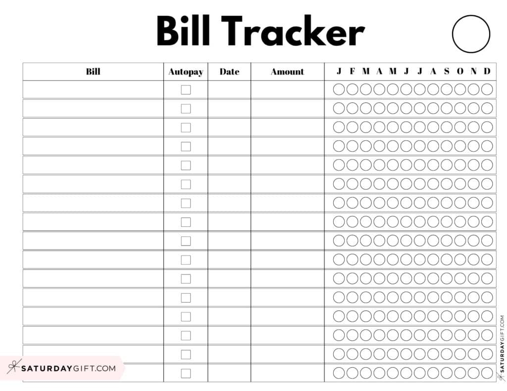 Bill Organizer Template 39 Cute Free Printable Bill Trackers