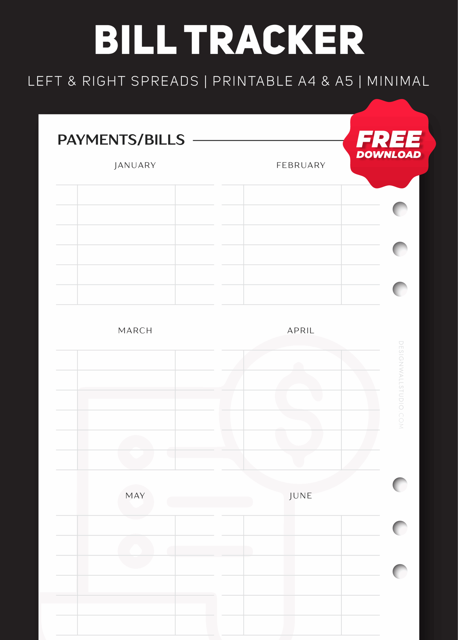 Bill Tracker Printable A4 A5 Free Download