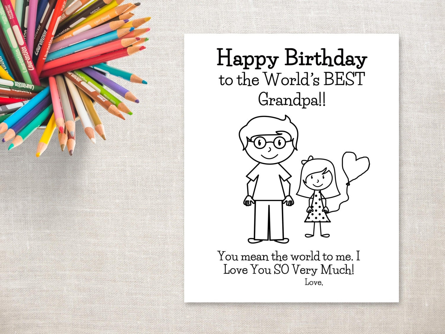 Birthday Coloring Printable Girl Grandpa Birthday Card To Grandpa From Granddaughter Etsy UK