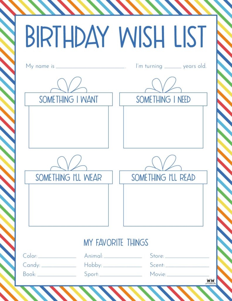 Birthday Wish List Templates 12 FREE Lists Printabulls