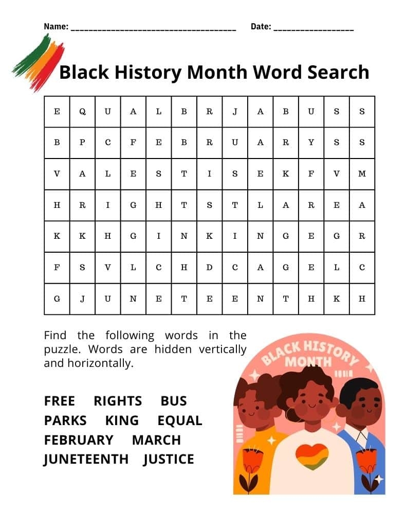 Black History Month Word Search Printable