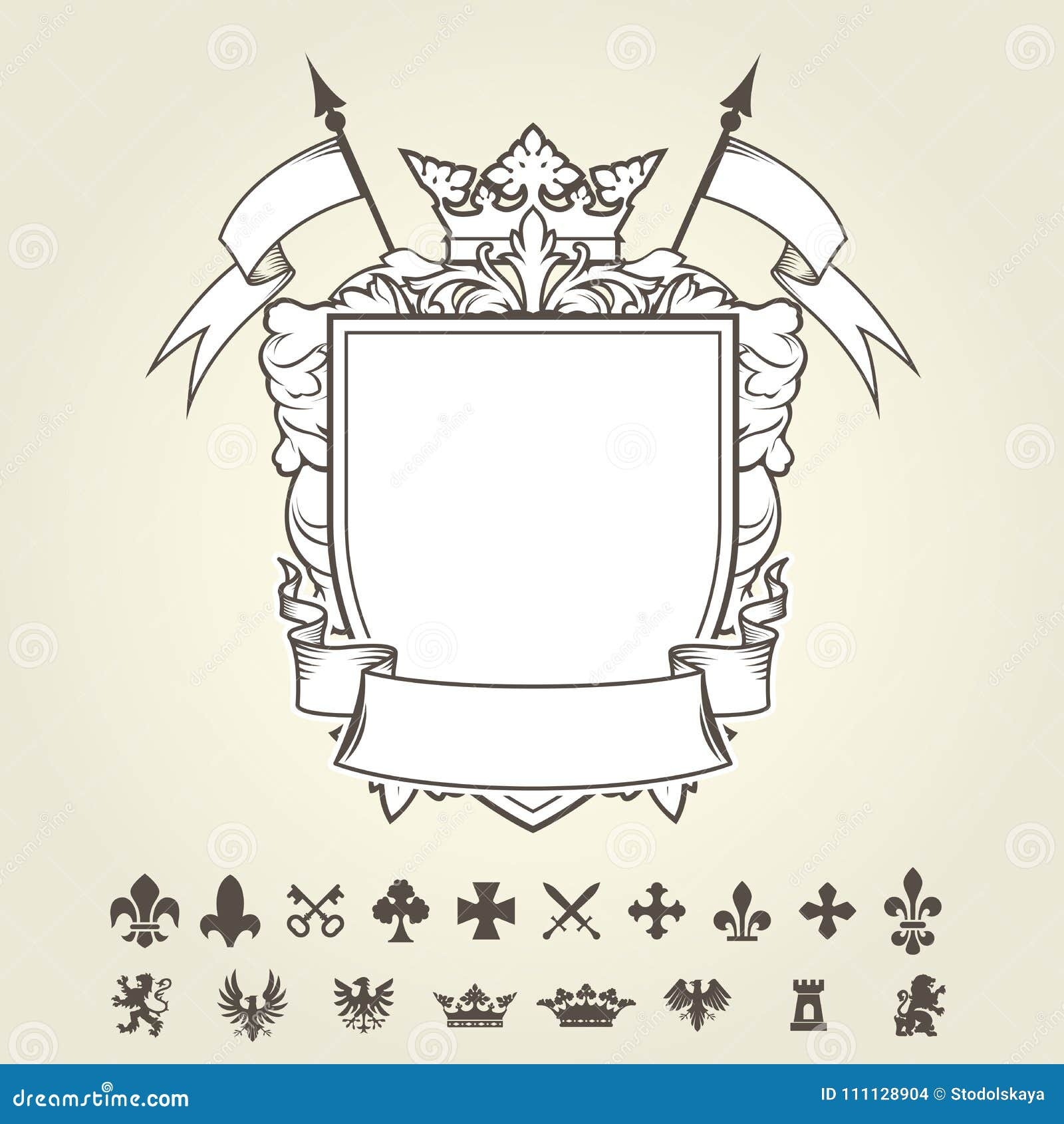 Blank Template Of Coat Of Arms Shield And Set Of Heraldic S Stock Vector Illustration Of Crest Blank 111128904