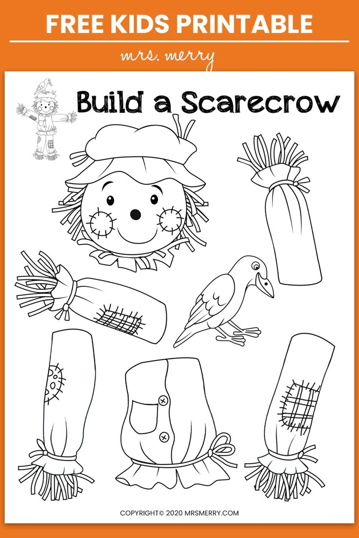 Build A Scarecrow Free Kids Printable Halloween Activity For Kids Mrs Merry
