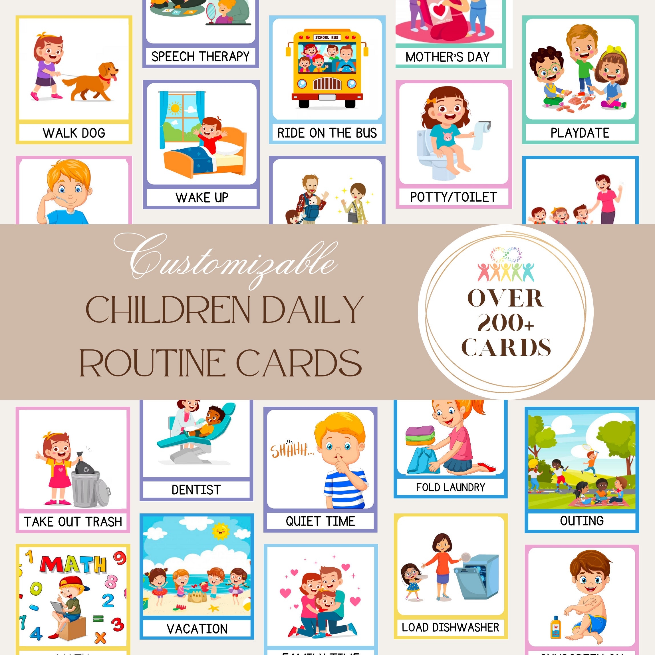 Buy 200 Daily Routine Cards With Charts Autism Visual Aid ABA Therapy 2024 Canva Customizable Online In India Etsy