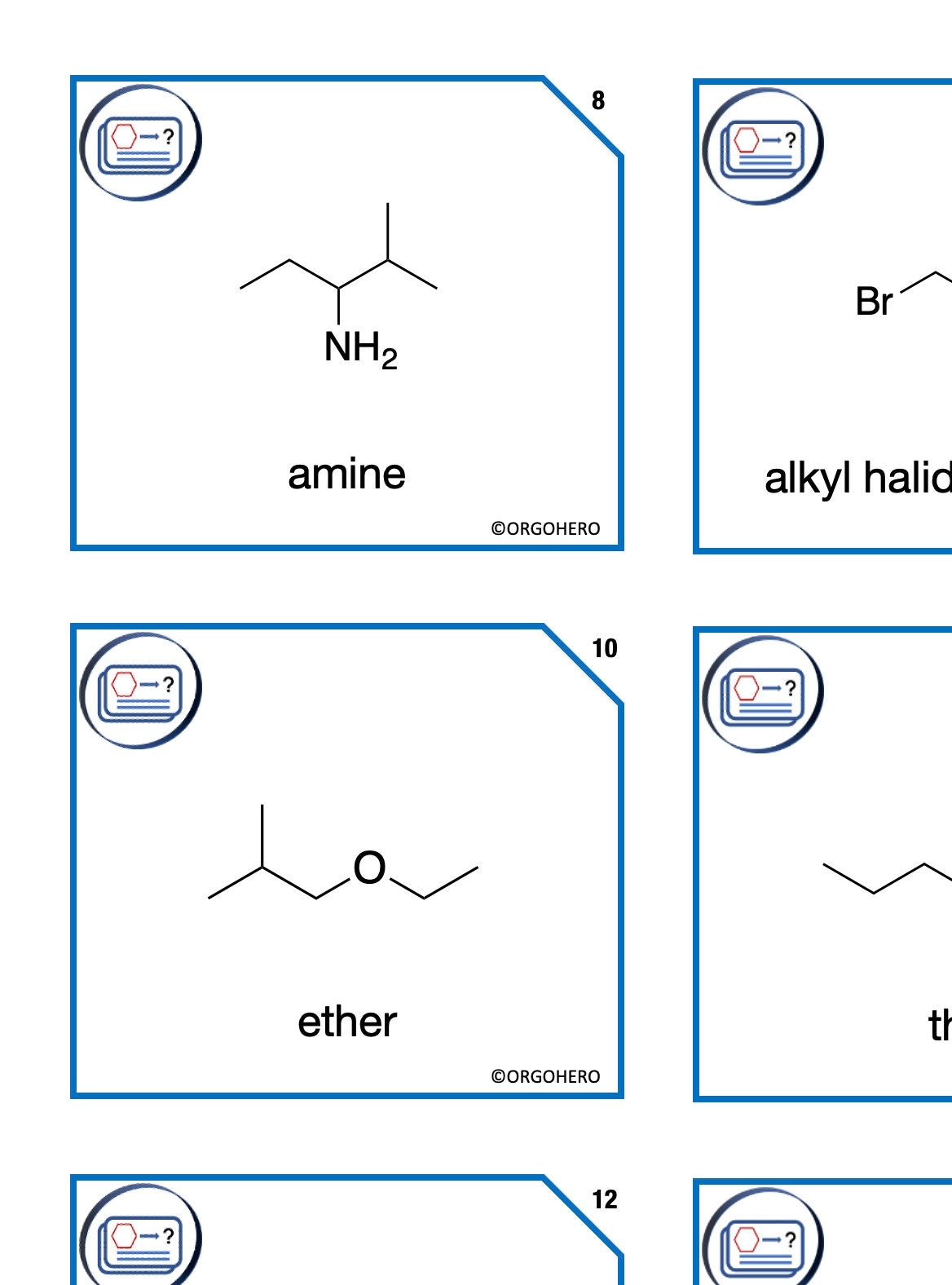 Organic Chemistry Functional Groups Flashcards Printable