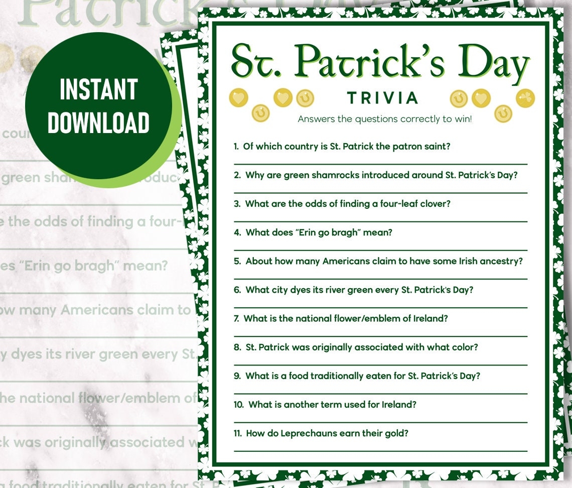 St PatrickS Day Free Printable Trivia