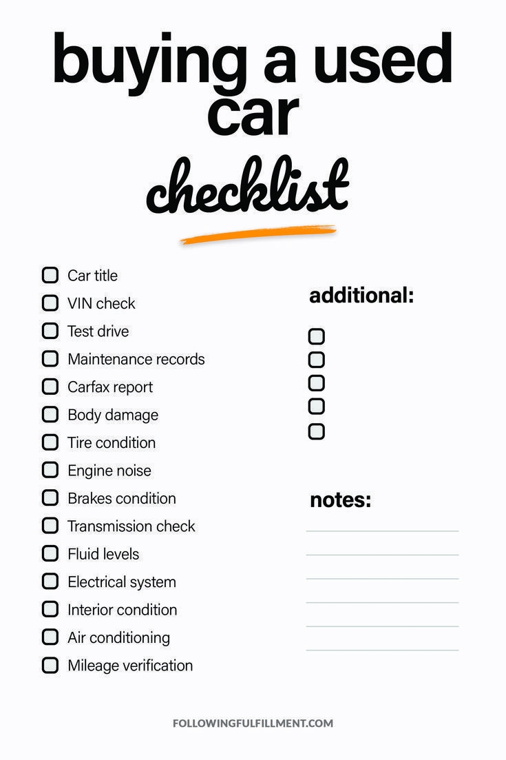 Used Car Buying Checklist Printable Template