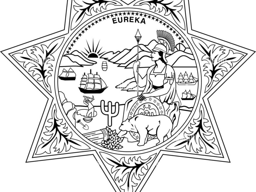 California State Seal With 7 Pointed Sheriff Star Black Line Art Sharp Clean And Crisp Image Stock Photo Alamy