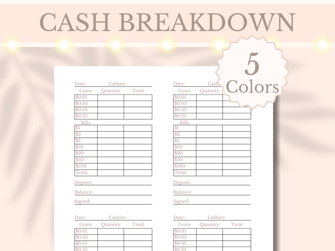Printable Cash Drawer Balance Sheet